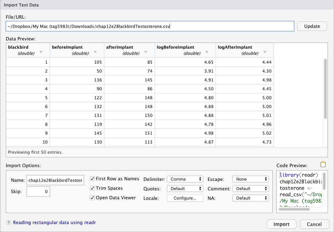 Importing an Excel file to R.